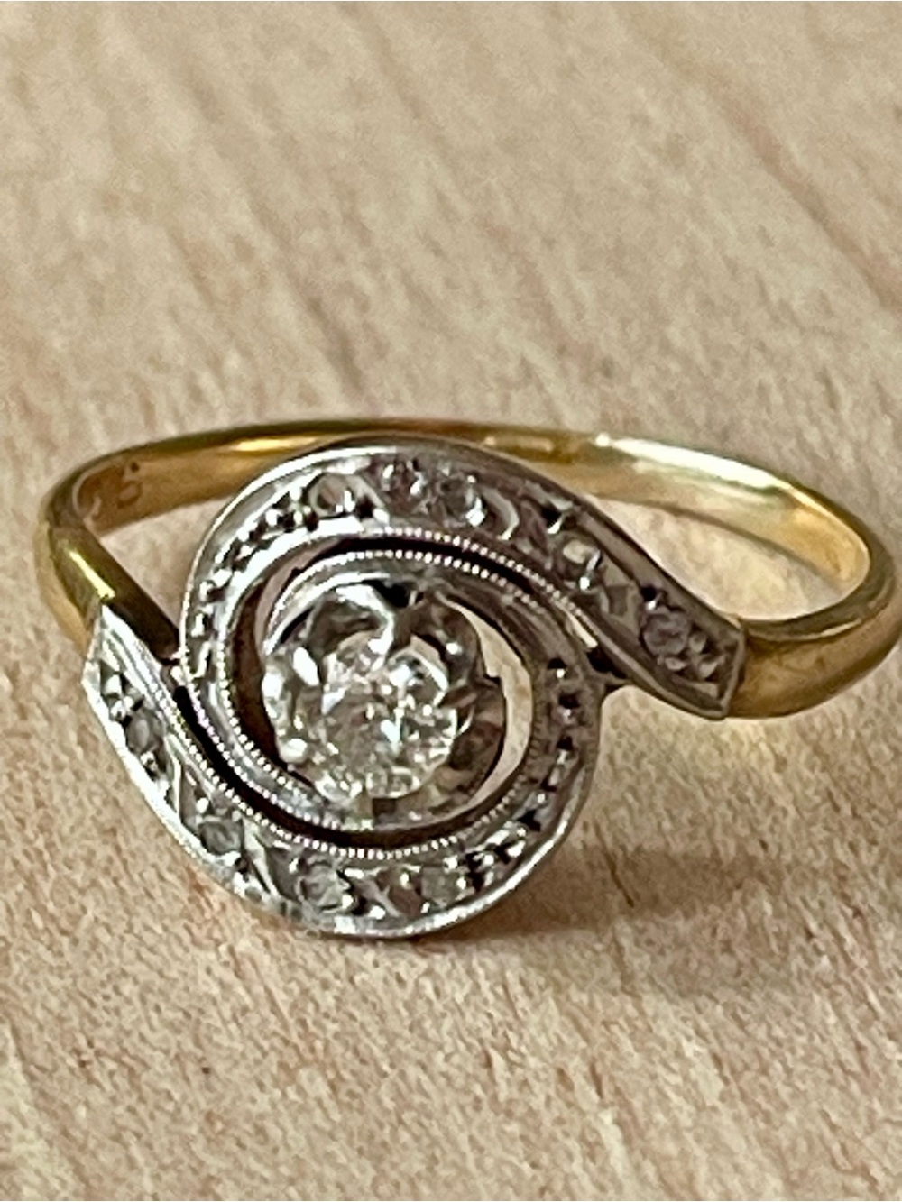 Antique French  BelleEpoque 18k bi colour gold and Diamonds Tourbillon style 6.5